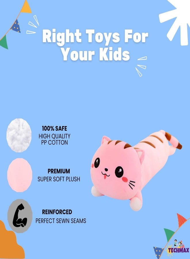 TechMax Solution Pink Cat Soft Plush Long Throw Sleeping Pillow - Cotton Kitten Cuddly Stuffed Cute Doll Toy Gift for Kids Girlfriend - Image 2